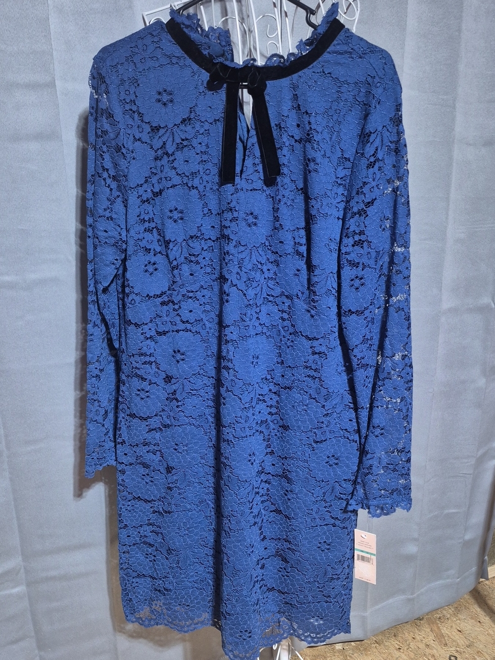 Nanette Lepore Cobalt Blue Lace Long-Sleeve Dress with Black Velvet Tie